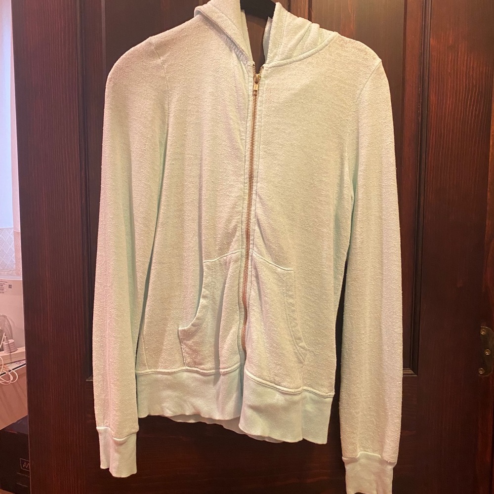 Barbie Loves Wildfox Zip Sweater "Getting there is half the fun" XS Seafoam Blue